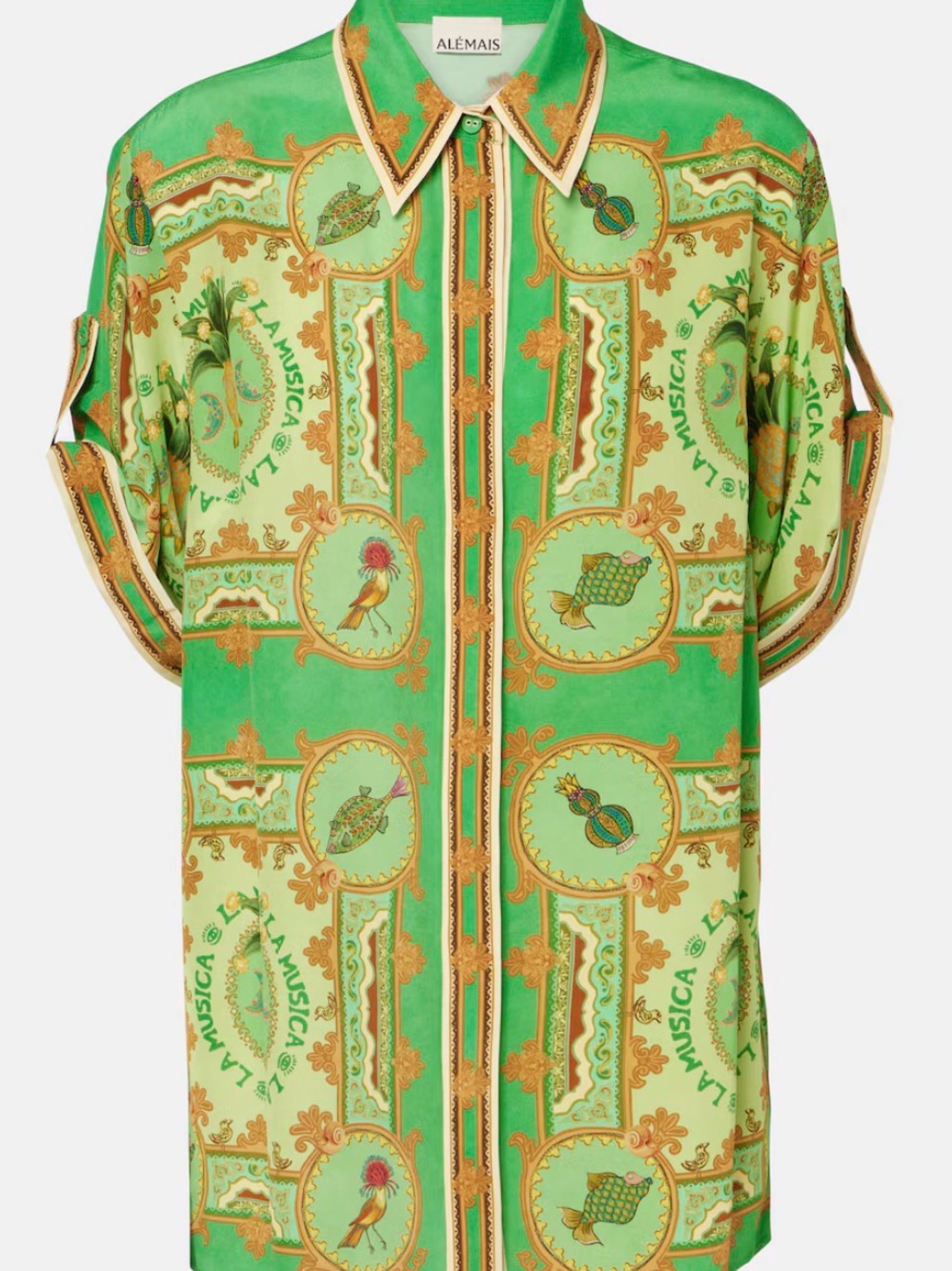 Alemais Green & Gold Silk Button-Down Shirt La Musica